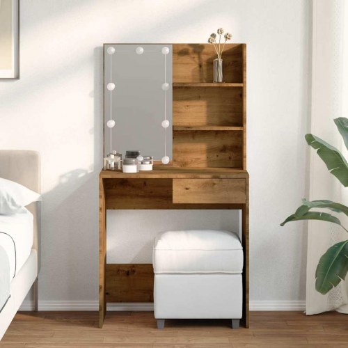 Makeupbord med LED-lys 74,5×40×141 cm - kunsteg