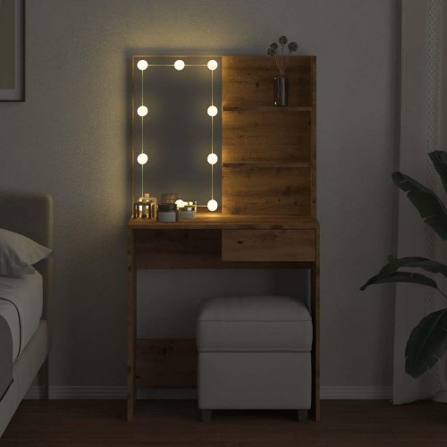 Makeupbord med LED-lys 74,5×40×141 cm - kunsteg
