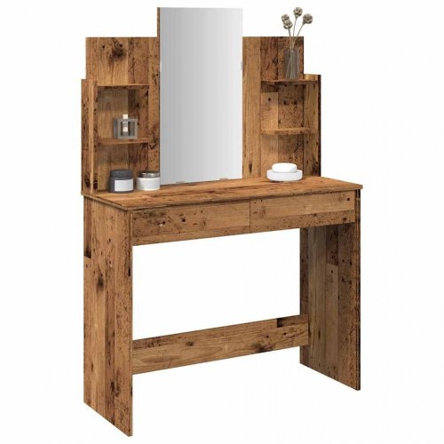 Makeupbord med spejl 96×39×142 cm - gammelt træ-look
