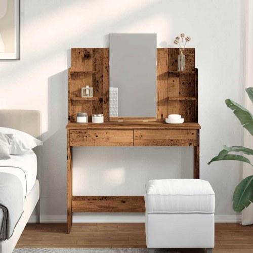 Makeupbord med spejl 96×39×142 cm - gammelt træ-look