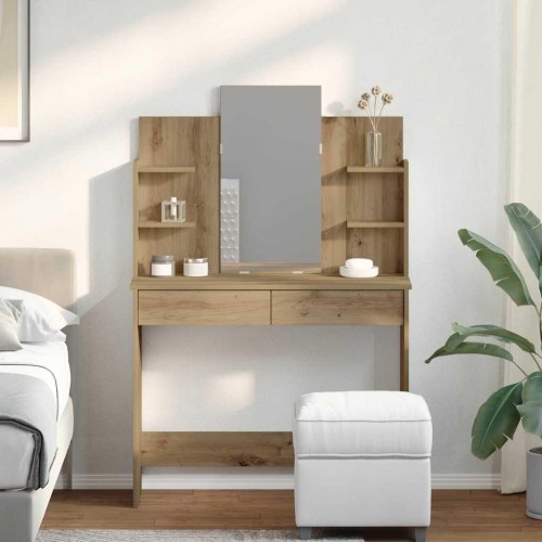 Makeupbord med spejl 96x39x142 cm - kunsteg