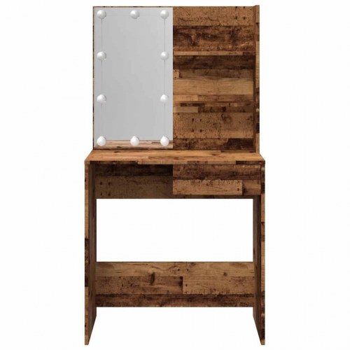 Makeupbord med LED-lys 74,5×40×141 cm - gammelt træ-look
