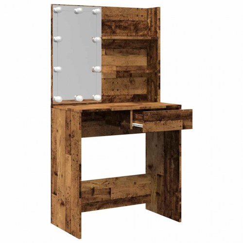 Makeupbord med LED-lys 74,5×40×141 cm - gammelt træ-look