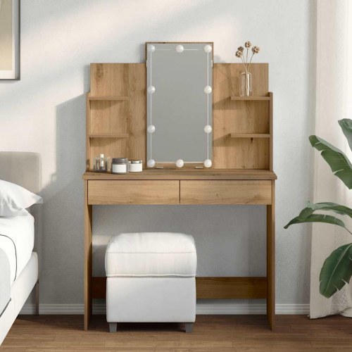 Makeupbord med LED-lys 96×40×142 cm - kunsteg