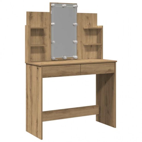 Makeupbord med LED-lys 96×40×142 cm - kunsteg
