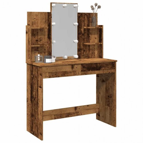 Makeupbord med LED-lys 96×40×142 cm - antikt trælook