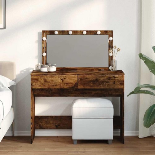 Makeupbord med LED-lys 100×40×120 cm - røget egetræsfarve