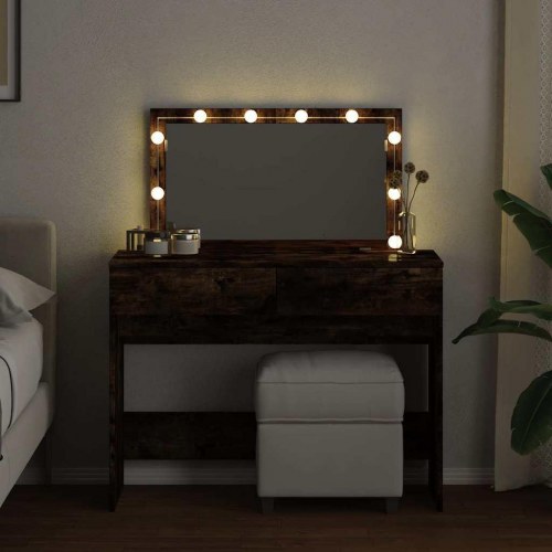Makeupbord med LED-lys 100×40×120 cm - røget egetræsfarve