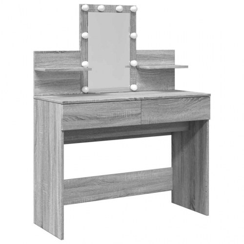 Makeupbord med LED-lys 100×40×130 cm - grå sonoma-eg