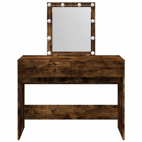 Makeupbord med LED-lys og spejl 100×40×130 cm - røget egetræsfarve