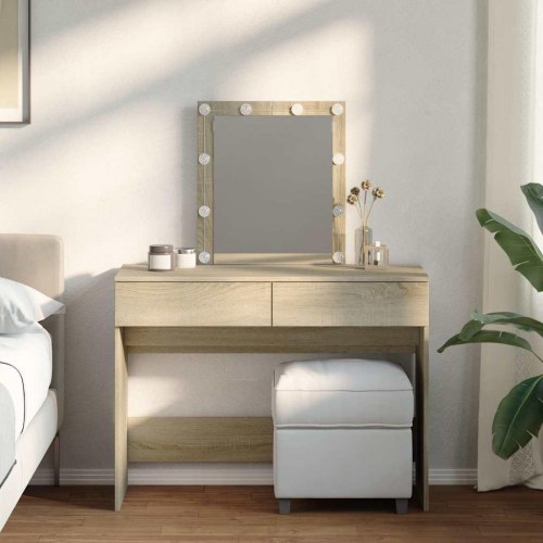 Makeupbord med LED-lys 100×40×130 cm - brun sonoma-eg