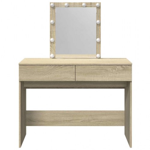 Makeupbord med LED-lys 100×40×130 cm - brun sonoma-eg