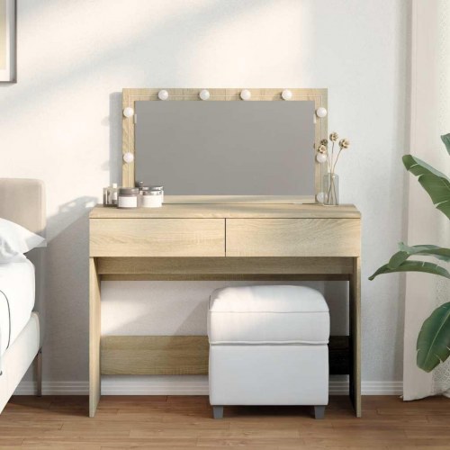 Makeupbord med LED-lys og spejl 100×40×120 cm - brun sonoma-eg