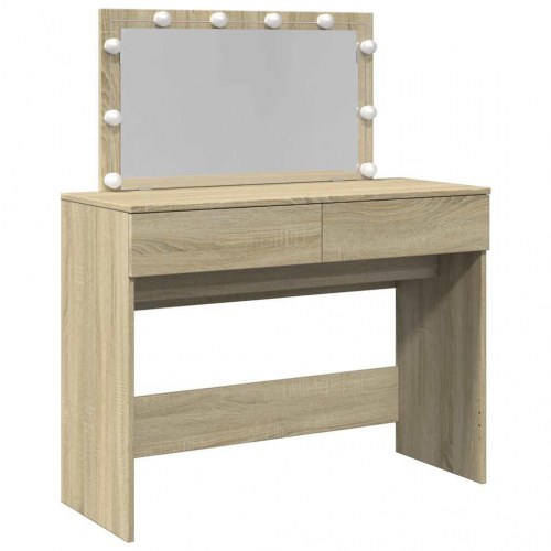 Makeupbord med LED-lys og spejl 100×40×120 cm - brun sonoma-eg