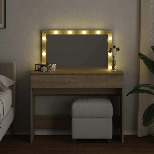 Makeupbord med LED-lys og spejl 100×40×120 cm - brun sonoma-eg