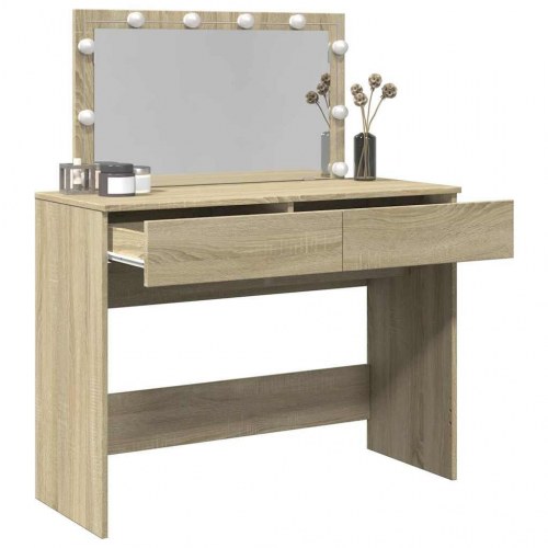 Makeupbord med LED-lys og spejl 100×40×120 cm - brun sonoma-eg