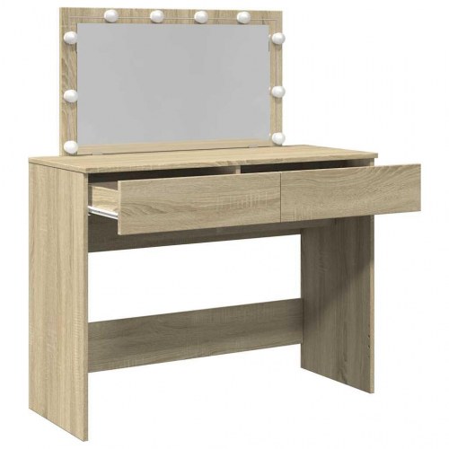 Makeupbord med LED-lys og spejl 100×40×120 cm - brun sonoma-eg
