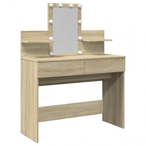 Makeupbord med LED-lys 100×40×130 cm - brun sonoma-eg