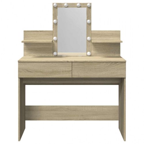 Makeupbord med LED-lys 100×40×130 cm - brun sonoma-eg