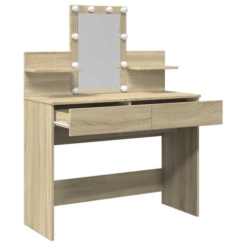 Makeupbord med LED-lys 100×40×130 cm - brun sonoma-eg