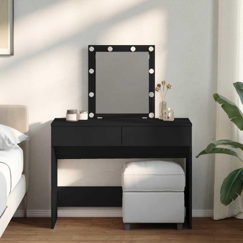 Makeupbord med LED-lys og spejl 100×40×130 cm - sort