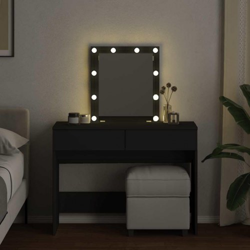Makeupbord med LED-lys og spejl 100×40×130 cm - sort