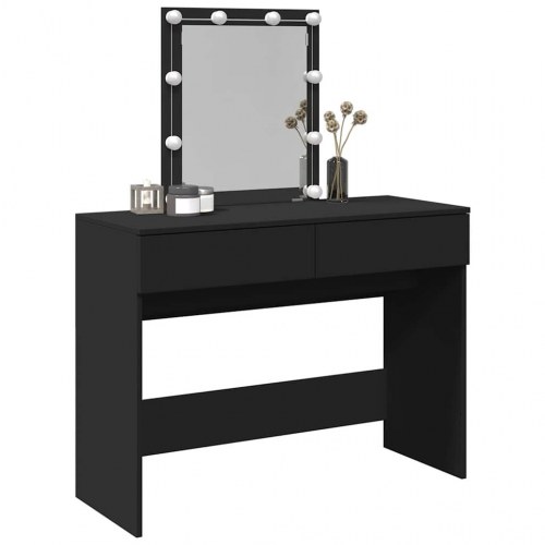 Makeupbord med LED-lys og spejl 100×40×130 cm - sort