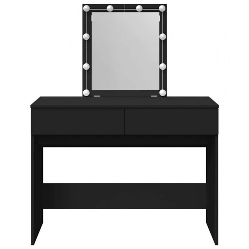 Makeupbord med LED-lys og spejl 100×40×130 cm - sort