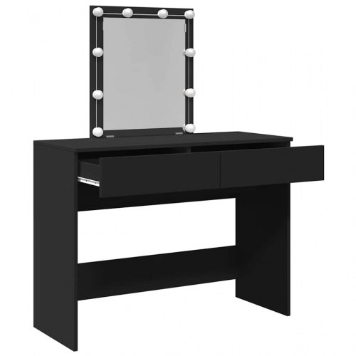 Makeupbord med LED-lys og spejl 100×40×130 cm - sort