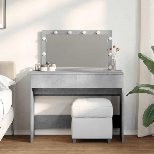 Makeupbord med LED-lys 100×40×120 cm - betongrå
