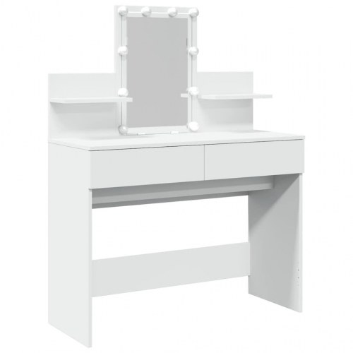 Makeupbord med LED-lys 100x40x130 cm hvid