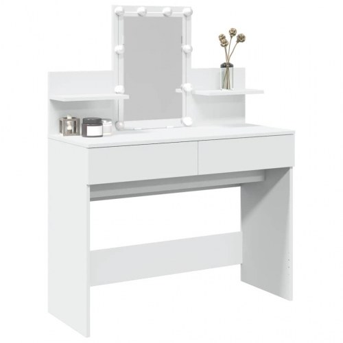 Makeupbord med LED-lys 100x40x130 cm hvid