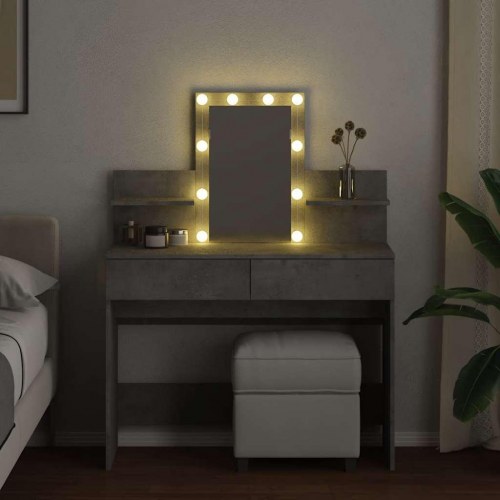 Makeupbord med LED-lys - 100 × 40 × 130 cm, betongrå