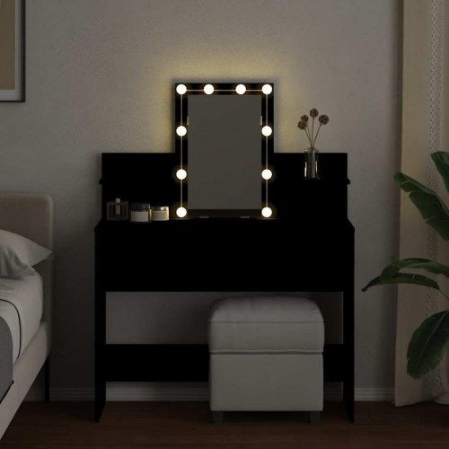 Makeupbord med LED-lys 100×40×130 cm - sort