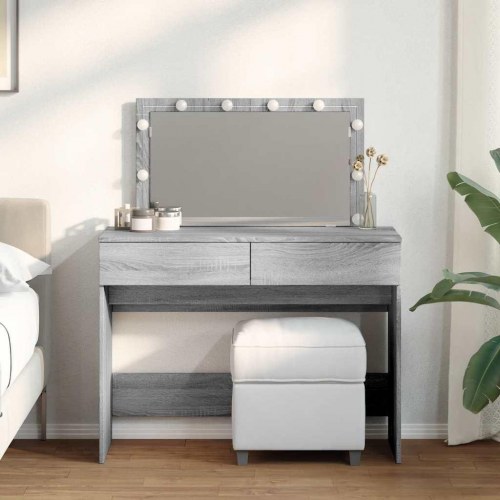 Makeupbord med LED-lys og spejl 100×40×120 cm - grå sonoma-eg