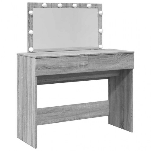 Makeupbord med LED-lys og spejl 100×40×120 cm - grå sonoma-eg