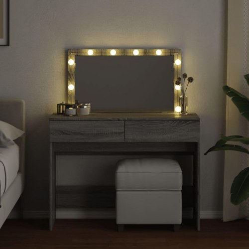 Makeupbord med LED-lys og spejl 100×40×120 cm - grå sonoma-eg