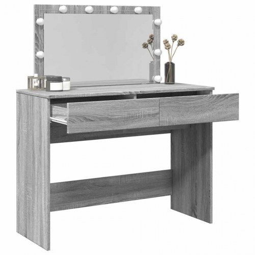 Makeupbord med LED-lys og spejl 100×40×120 cm - grå sonoma-eg