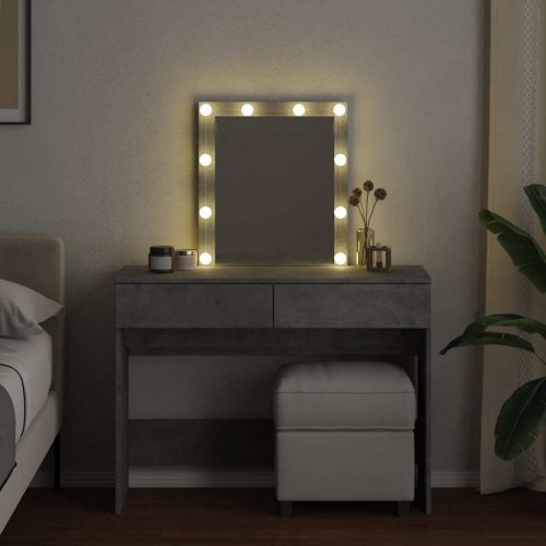 Makeupbord med LED-lys 100×40×130 cm - betongrå