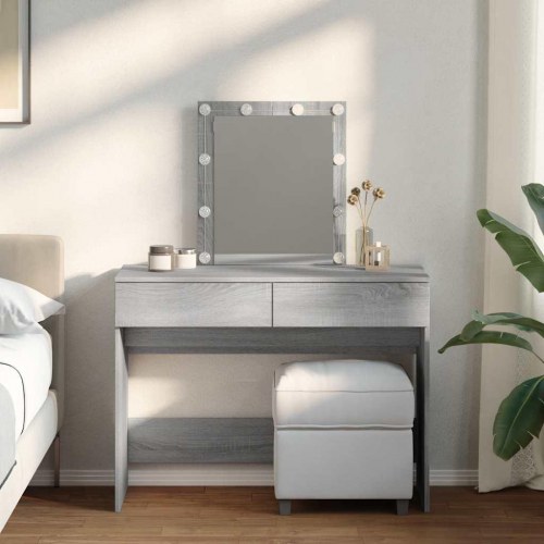 Makeupbord med LED-lys 100×40×130 cm - grå sonoma-eg