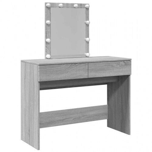 Makeupbord med LED-lys 100×40×130 cm - grå sonoma-eg