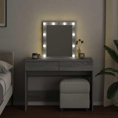 Makeupbord med LED-lys 100×40×130 cm - grå sonoma-eg
