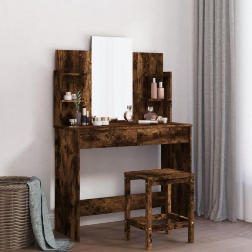 Makeupbord med spejl 96×39×142 cm - røget egetræsfarve