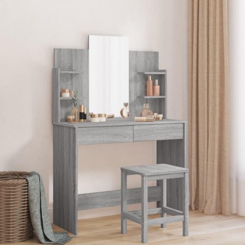 Makeupbord med spejl 96 x 39 x 142 cm - grå sonoma-eg