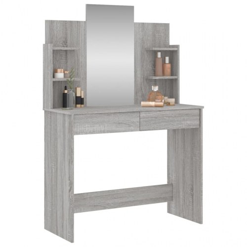 Makeupbord med spejl 96 x 39 x 142 cm - grå sonoma-eg