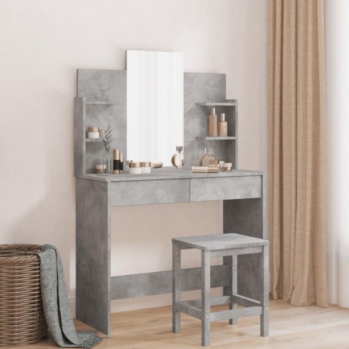 Makeupbord med spejl - betongrå 96 x 39 x 142 cm
