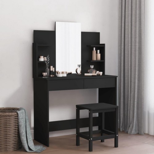 Makeupbord med spejl 96 x 39 x 142 cm - sort