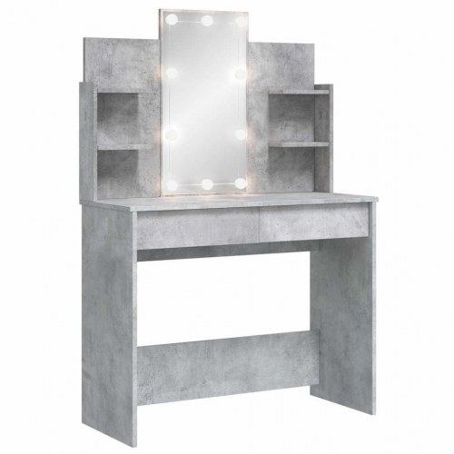 Makeupbord med LED-lys 96x40x142 cm betongrå