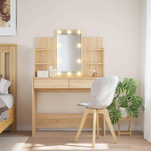 Makeupbord med LED-lys 96×40×142 cm - sonoma-eg