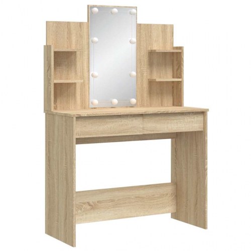 Makeupbord med LED-lys 96×40×142 cm - sonoma-eg